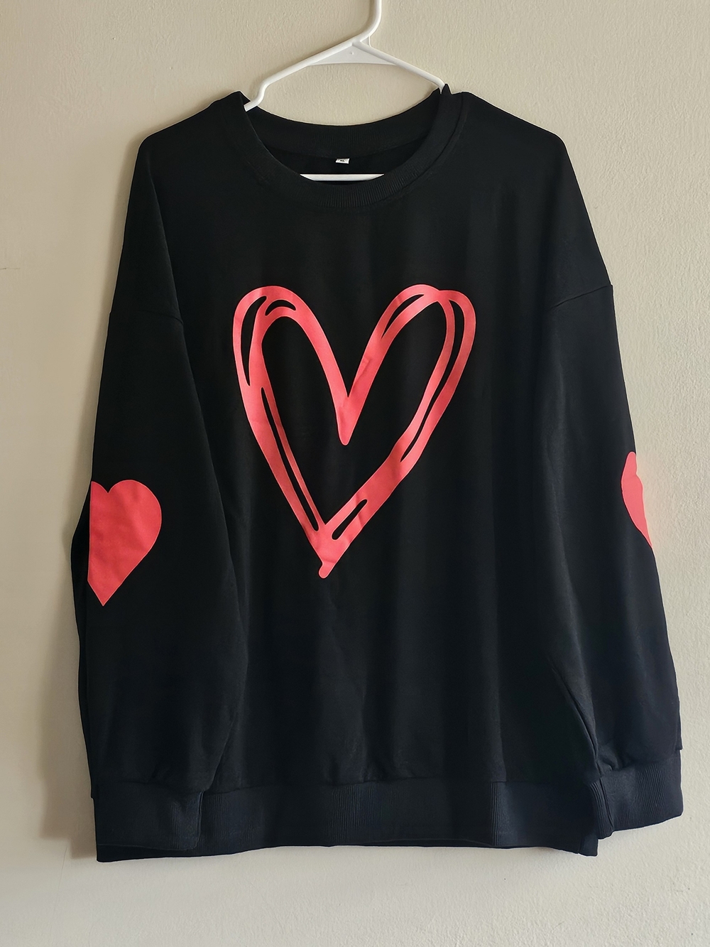 Black Crewneck Sweatshirt with Pink Heart Graphic - Women's Sweater